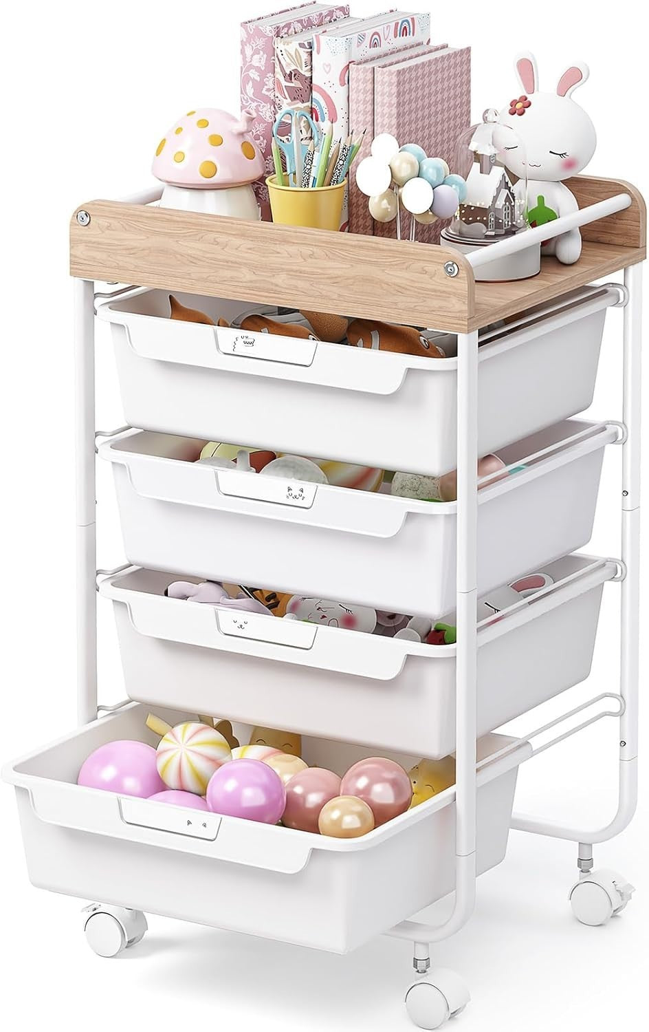 White 4 Drawer Rolling Storage Trolley Craft Office Organizer Cart