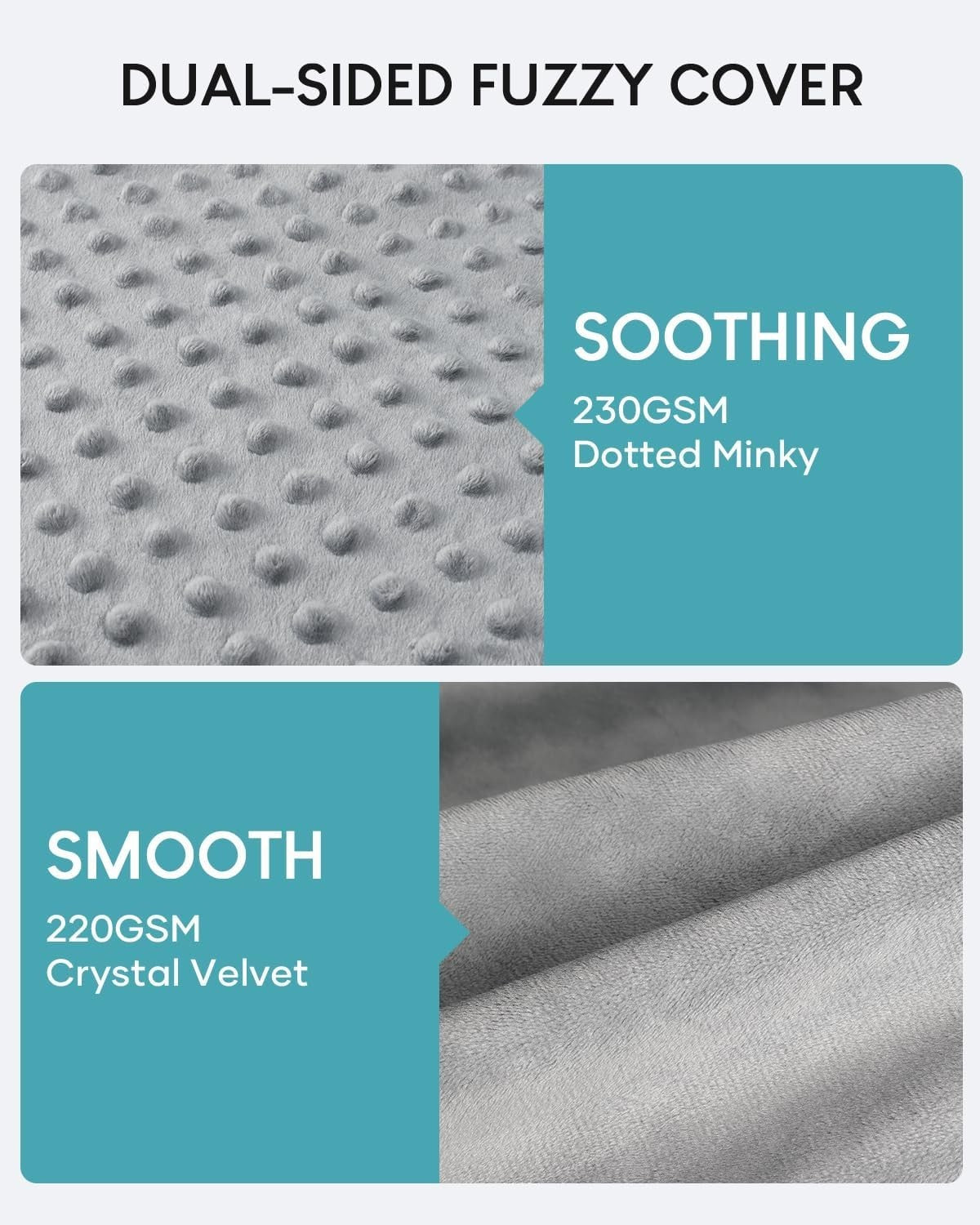 Grey Weighted Blanket Duvet Cover 48x72 Reversible Soft Minky