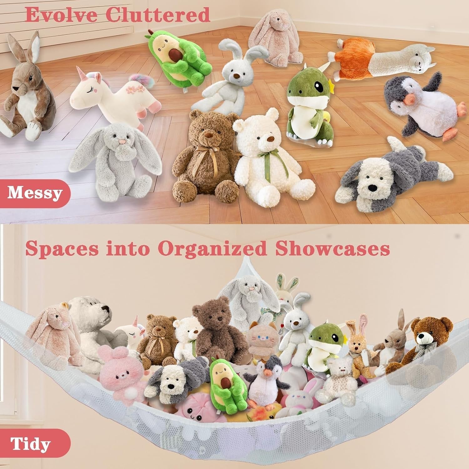 2 Pack White Toy Hammock – Extra Large Stuffed Animal Storage Net for Corner