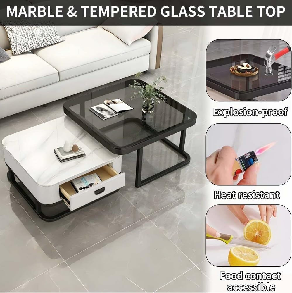 Nesting Coffee Table Set of 2 – Square Storage Tables with Metal Frame