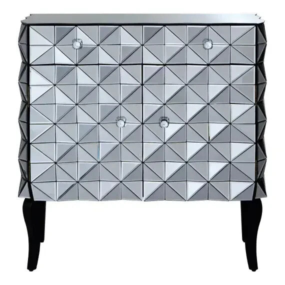 Silver Mirrored Cabinet Modern Geometric Storage Unit with 3D Design