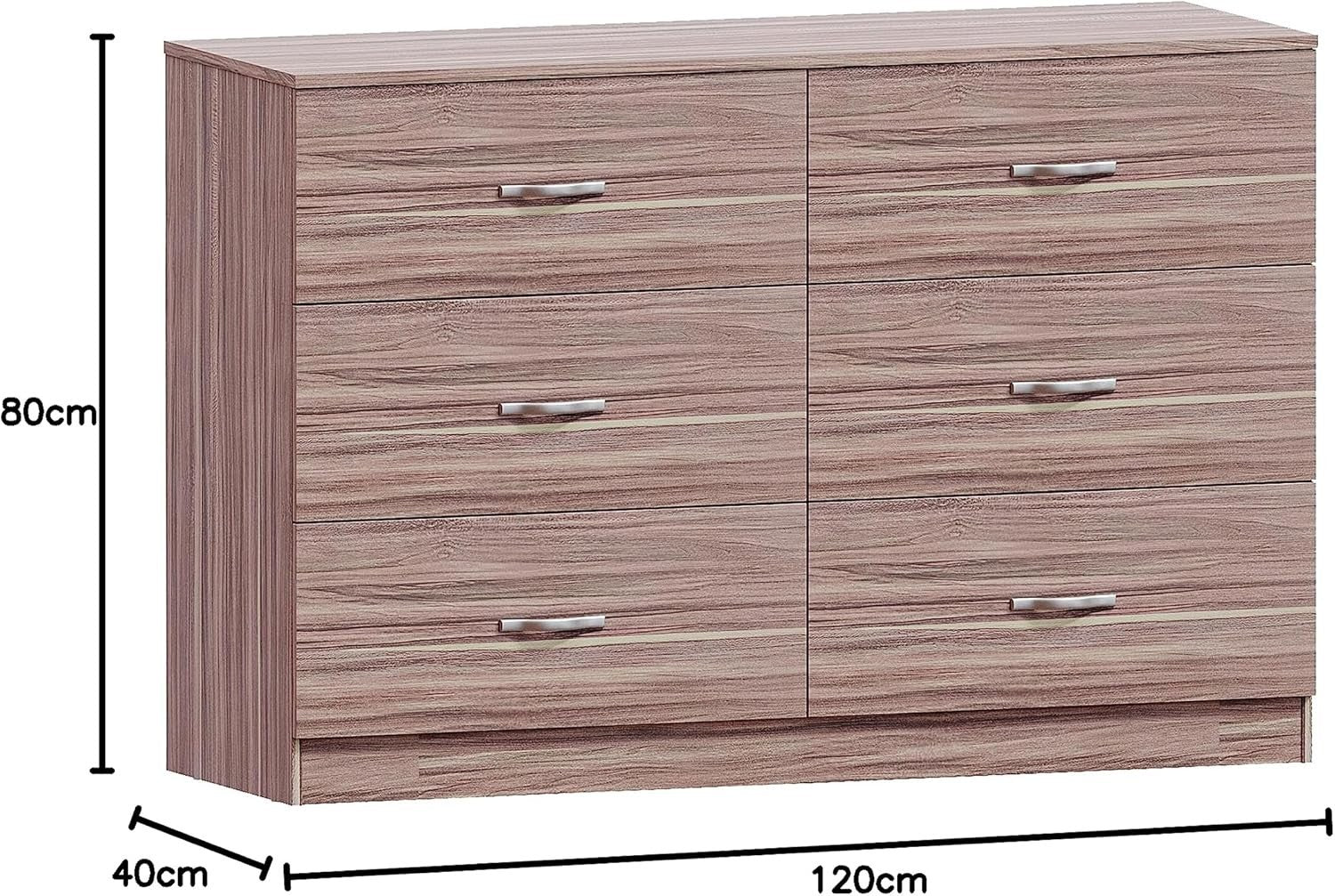 Walnut 6 Drawer Chest Bedroom Storage Unit Sliding Drawers Flatpack