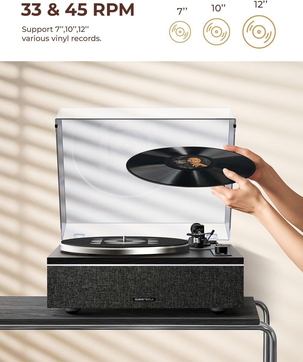 Vinyl Record Player | All-in-One Turntable with Speakers | Hi-Fi 4-Speaker Sound