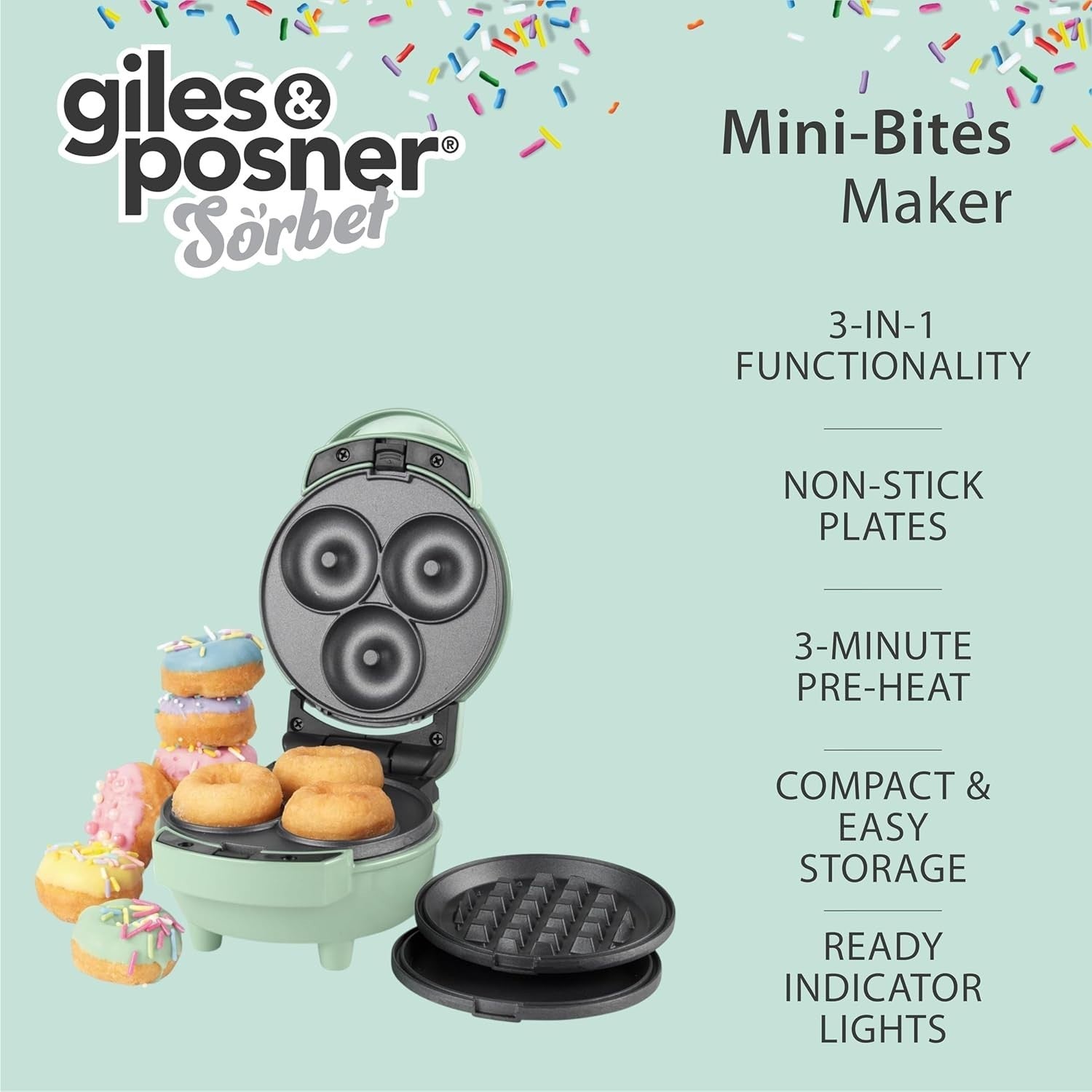 3-in-1 Mini Waffle Doughnut Pancake Maker – Non-Stick Plates, Fast Heat-Up, Comp