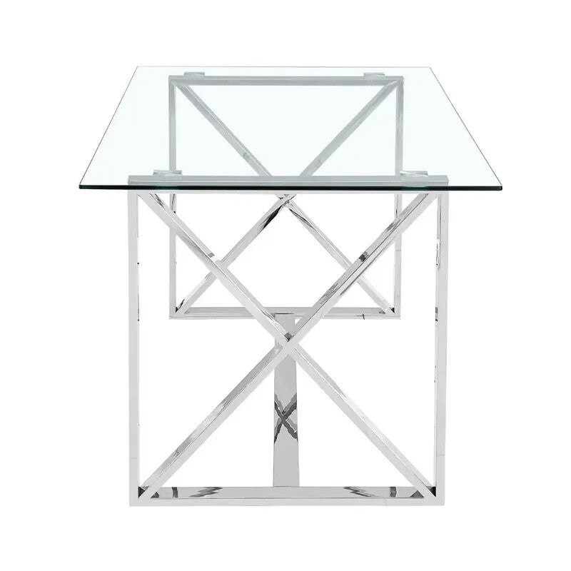 Glass Dining Table Modern Square Chrome Frame Minimalist Zen Style