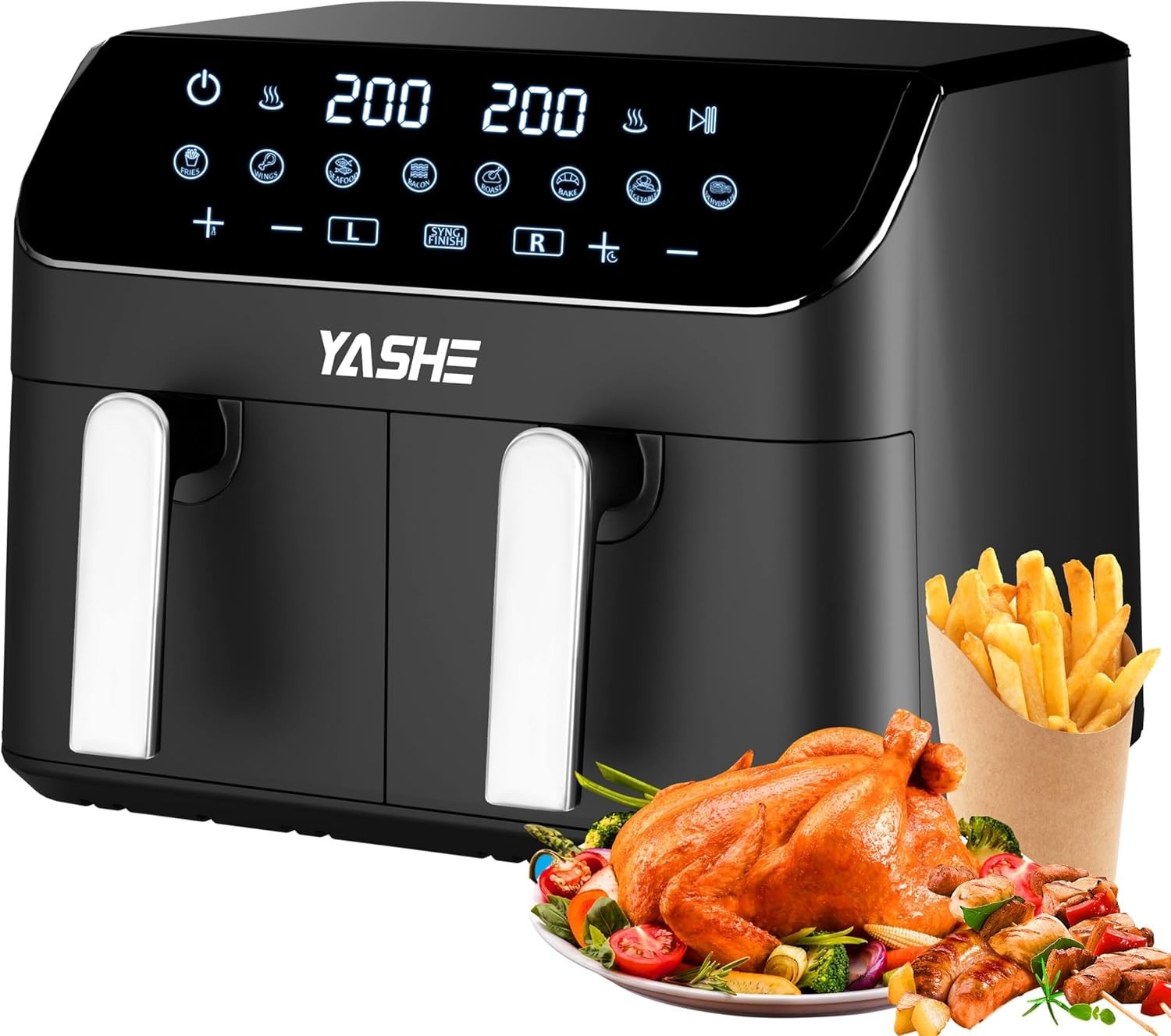 9L Dual Air Fryer 2x4.5L Sync Finish 8 Presets Touch 720° Air Oil Free