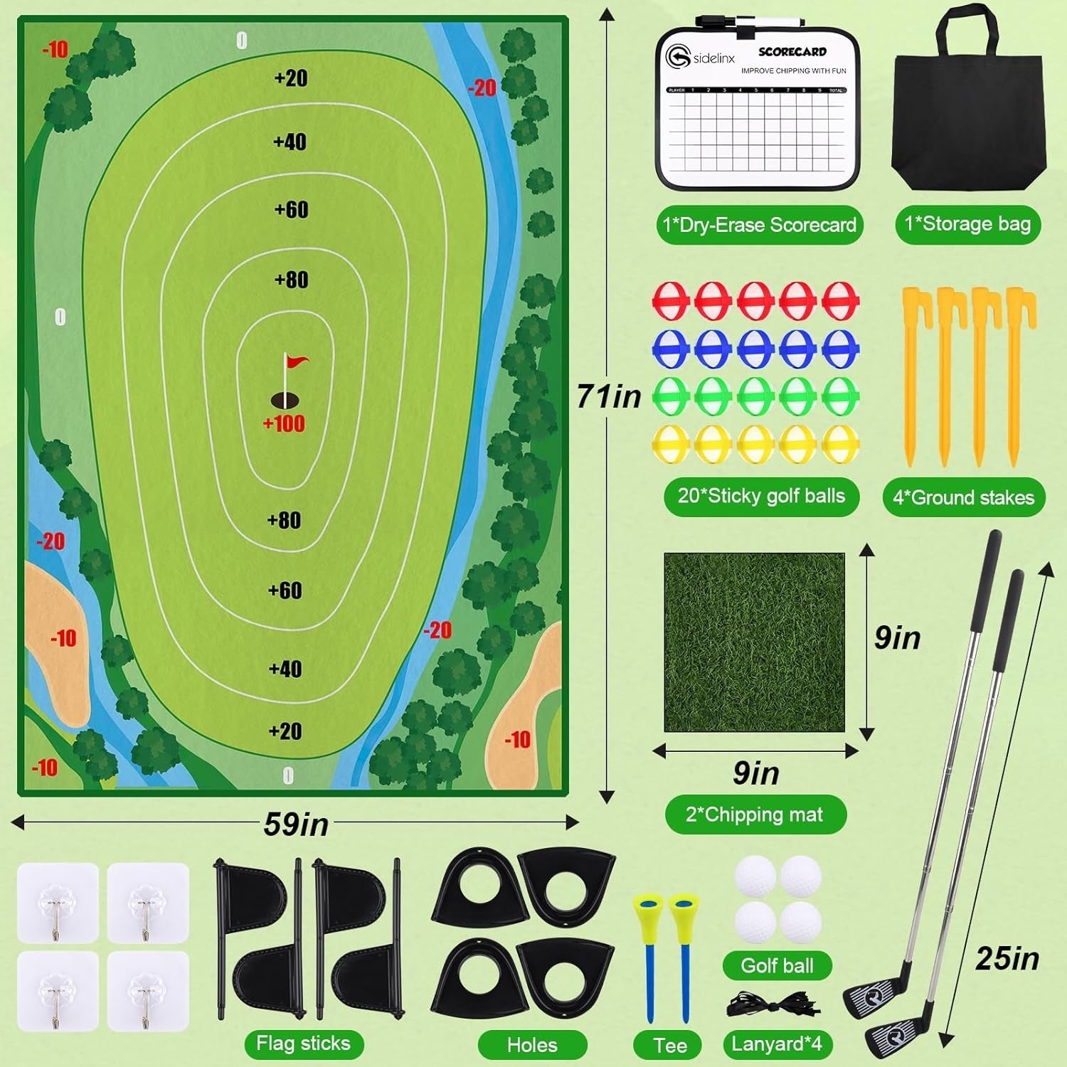 Kids Golf Practice Mat Set Indoor Outdoor Game w/ Clubs Balls Targets