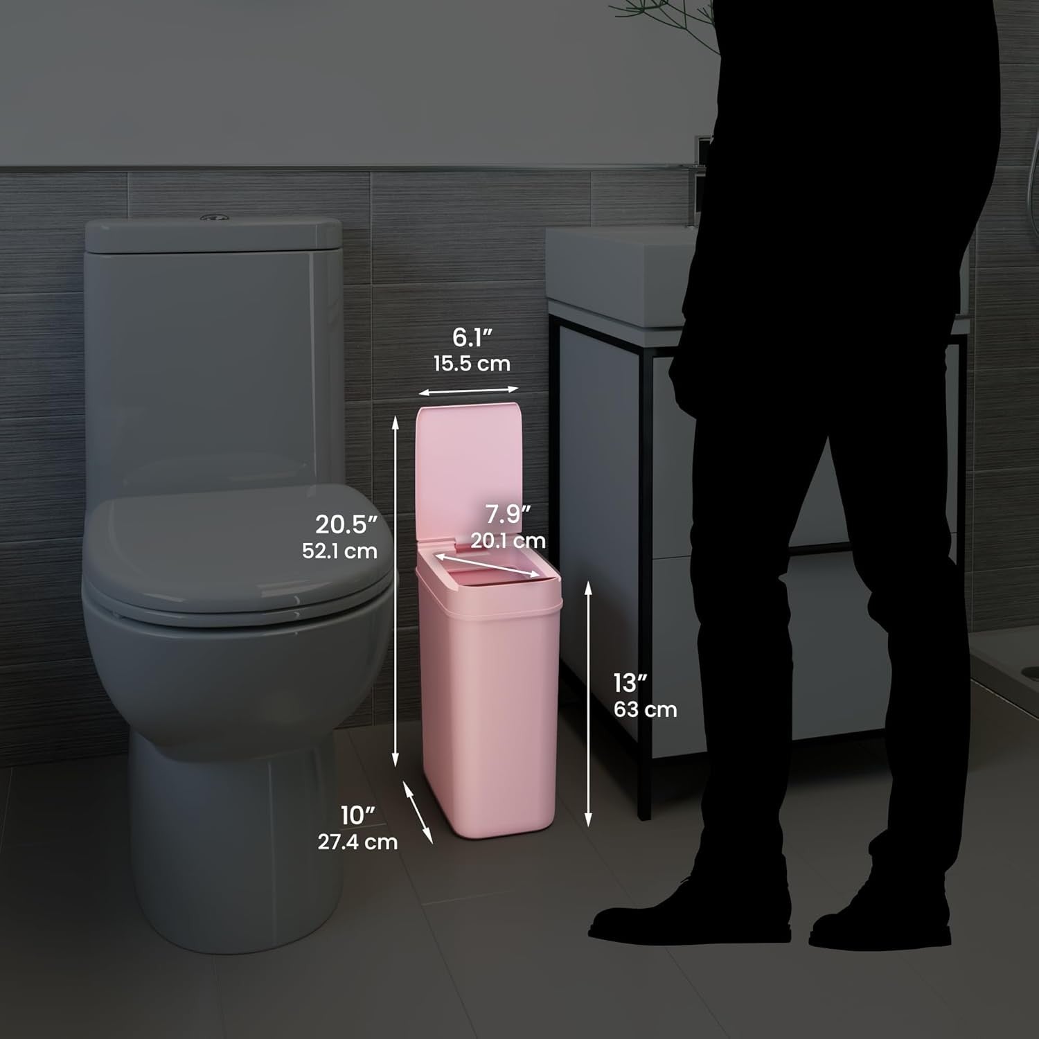 3 Gallon Touchless Sensor Trash Can Slim Bathroom Bin Pink