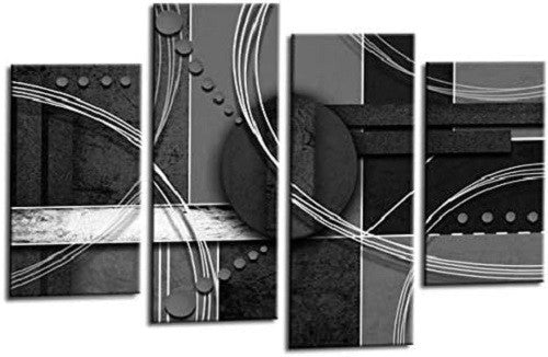 Black White Abstract Canvas Wall Art 4 Panel Framed Set