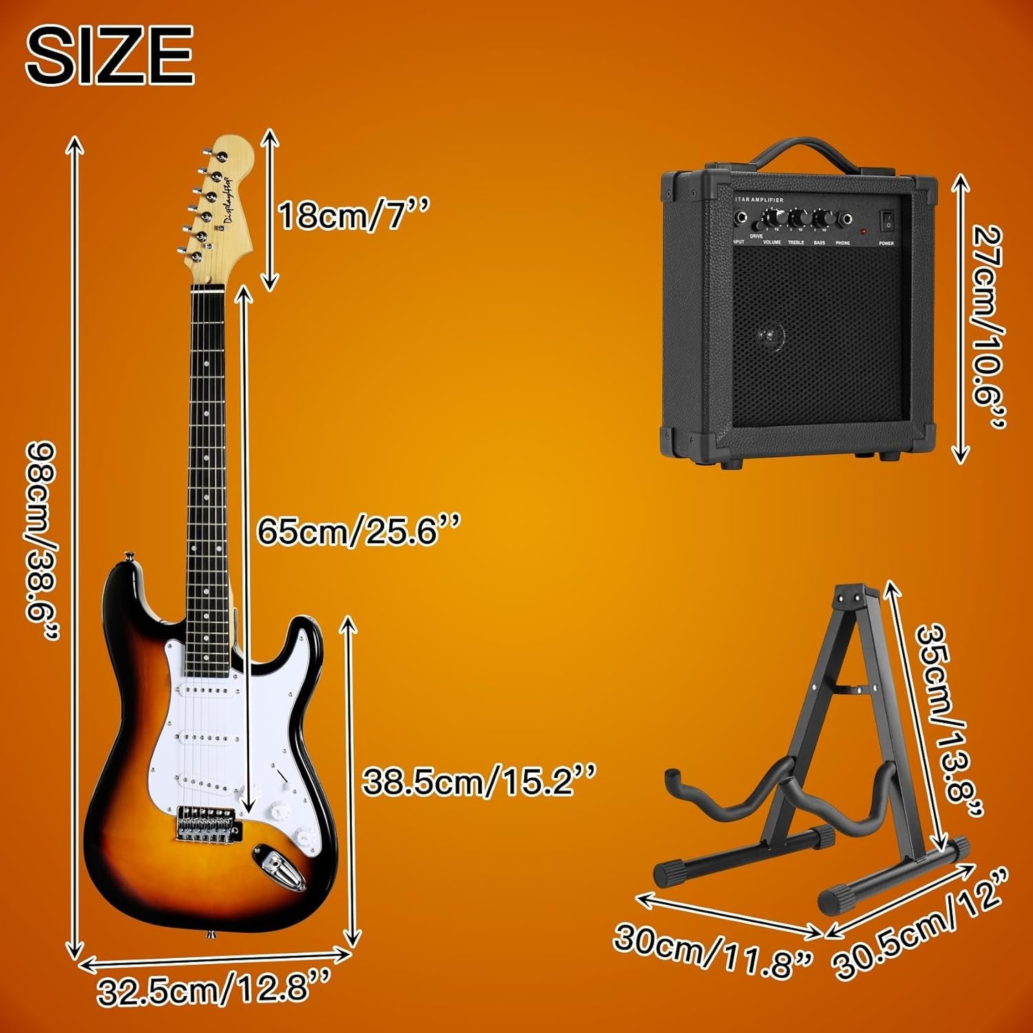 Full Size Electric Guitar Starter Kit Sunburst 6 String w/ Amp & Stand