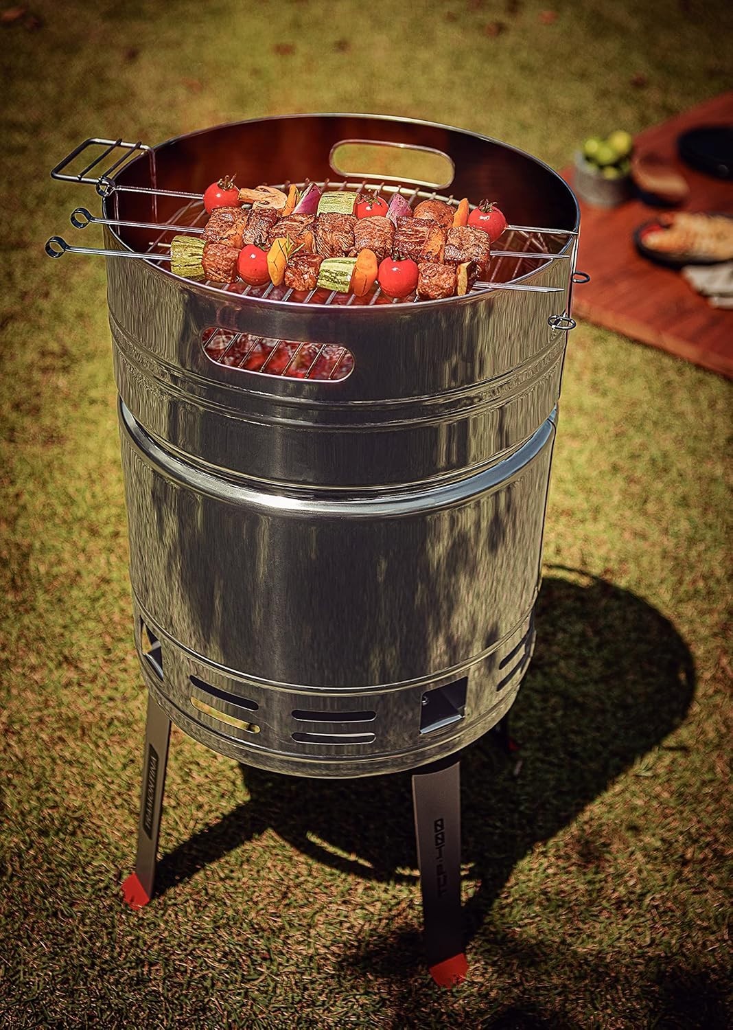 Portable Stainless Steel Barrel BBQ Grill Outdoor Charcoal Smoker Compact