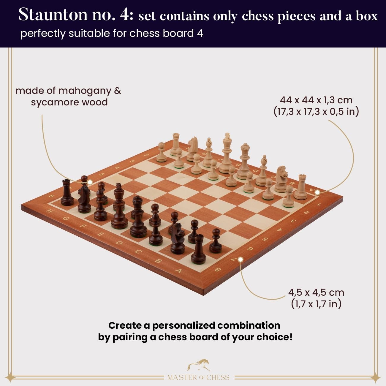 Staunton No.4 Weighted Chess Pieces Set | Luxury Wood Pieces + Mahogany Box