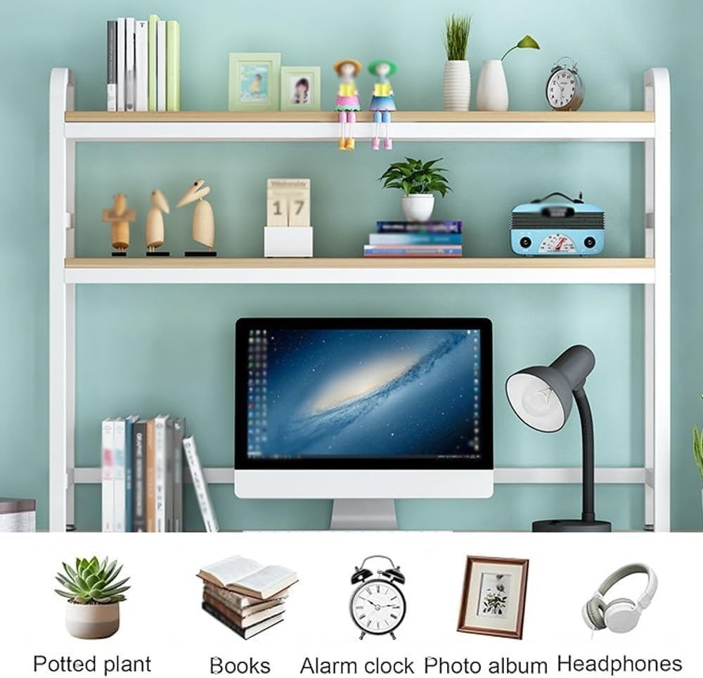 Black 2-Tier Desktop Shelf Organizer | Wide Desk Hutch Storage Rack 75×24×98cm