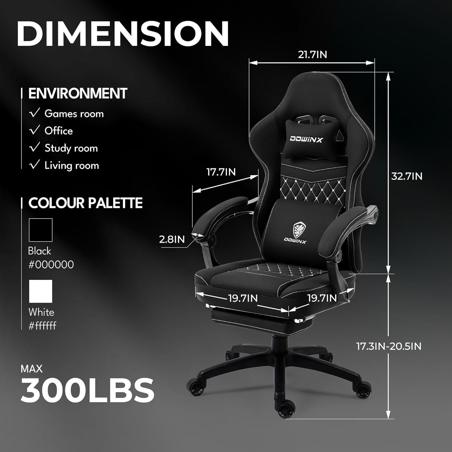 Massage Gaming Chair Fabric Recliner w/ Footrest 150kg Black