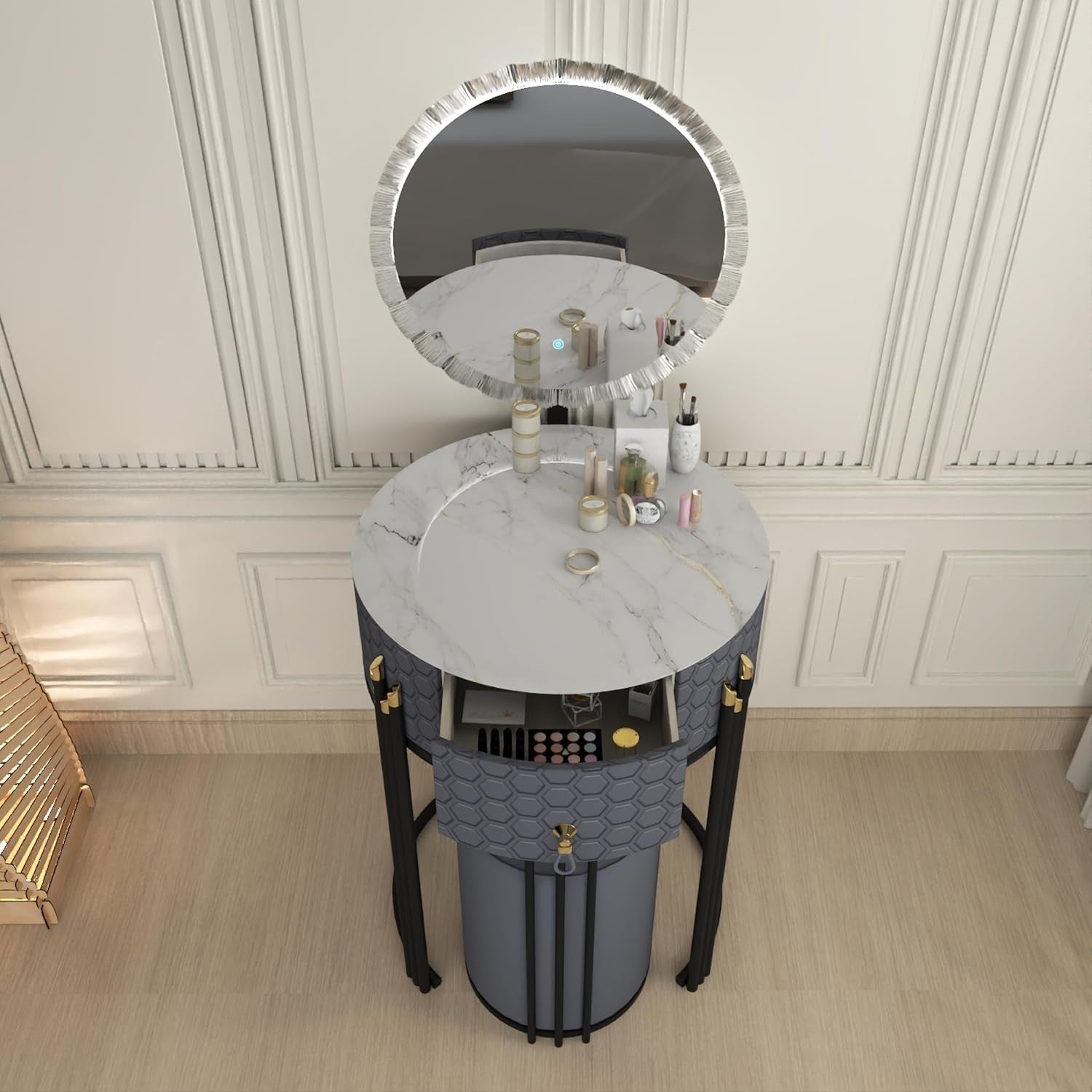 Dressing Table Mirror 7 Drawers Makeup Vanity Set Stool Bedroom Furniture