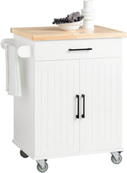 Kitchen Island on Wheels Storage Cabinet Rubberwood Top Drawer Trolley