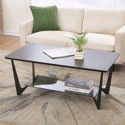Modern Marble Look Coffee Table with Glass Shelf & Sleek Metal Legs 110x60cm