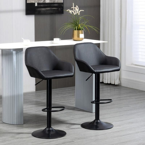 2x Adjustable Swivel Bar Stools Black PU Leather Chairs Kitchen Breakfast