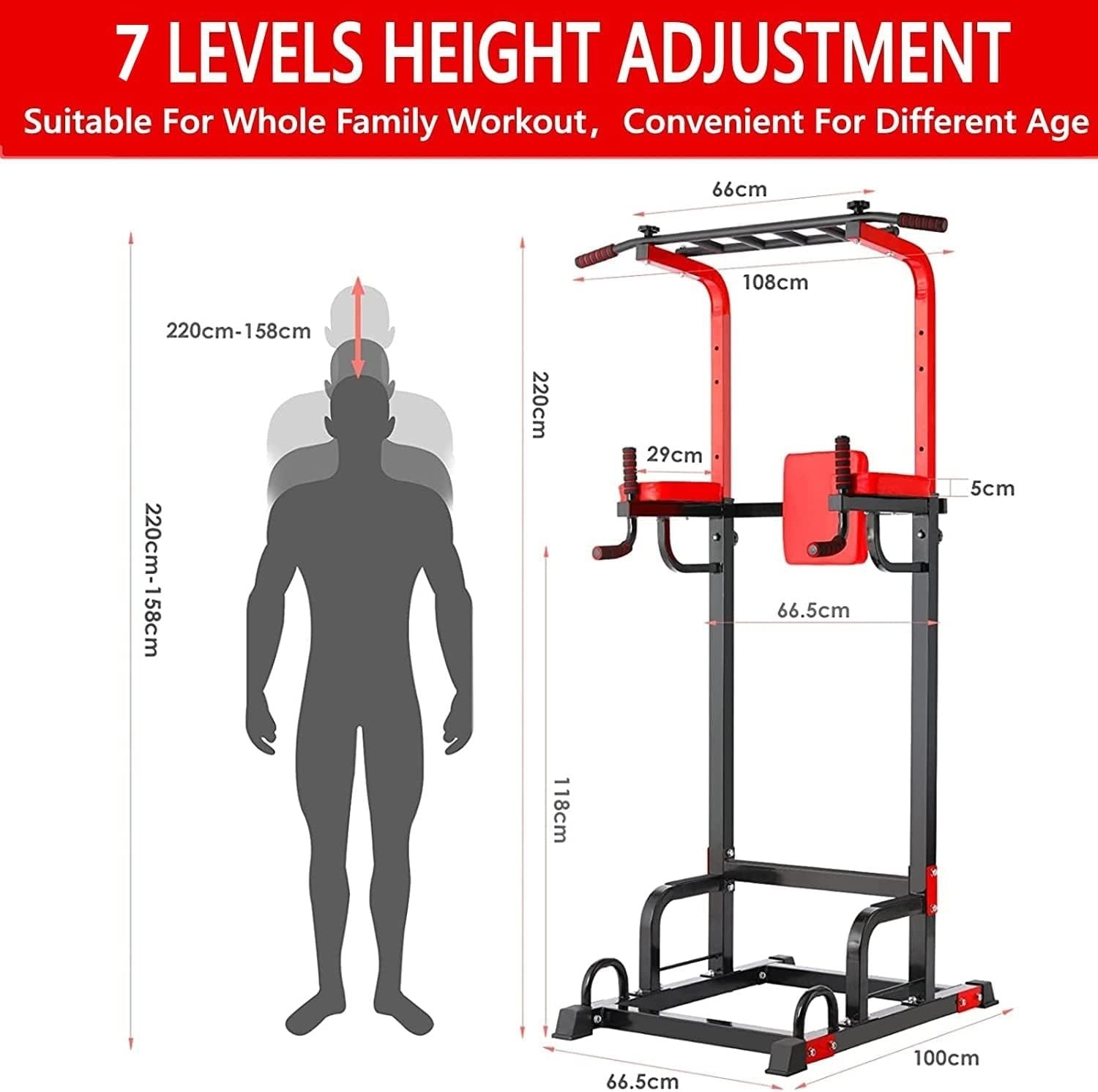Red Multifunction Power Tower Pull-Up Dip Station Home Gym 200kg