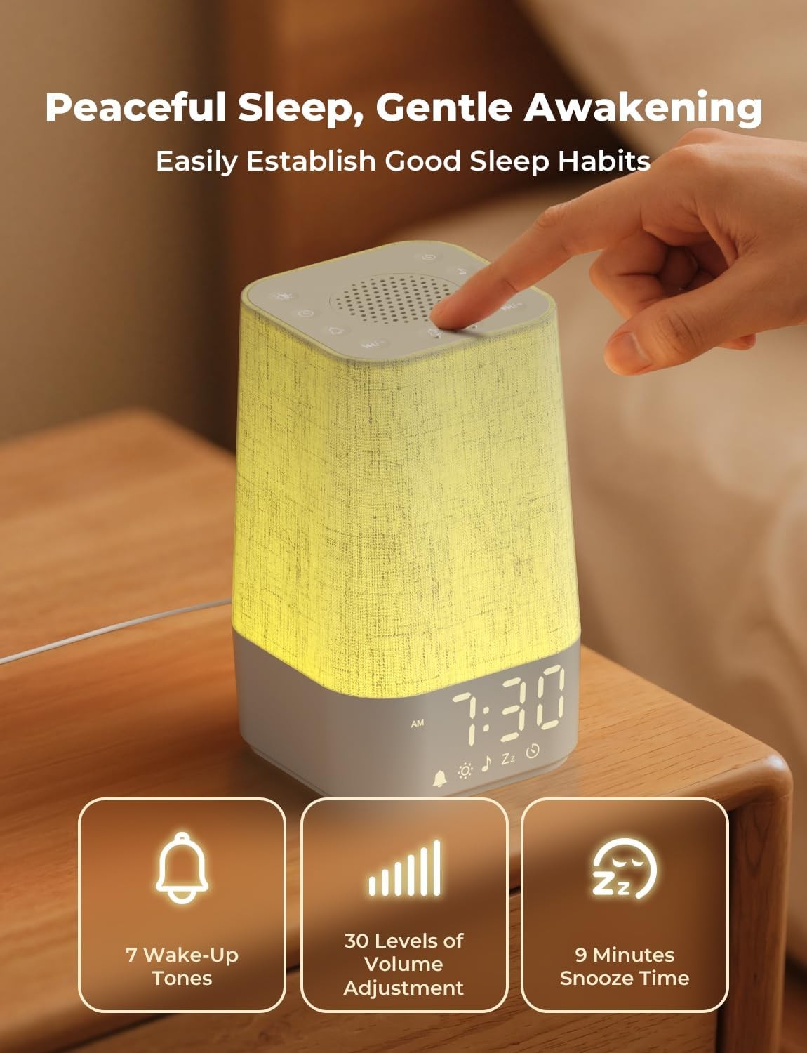 Sunrise Alarm Clock Wake Up Light White Noise Night Lamp Dual Alarm