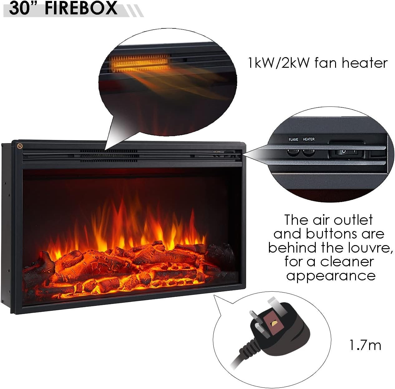 🔥 48" Electric Wall Fireplace Suite 2kW LED Heater Espresso Oak Remote