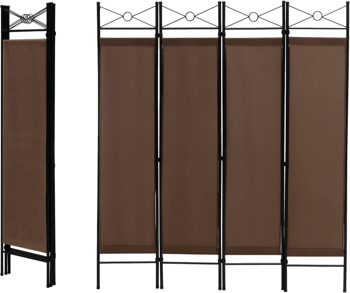 4 Panel Brown Folding Room Divider Privacy Screen for Bedroom Office Living
