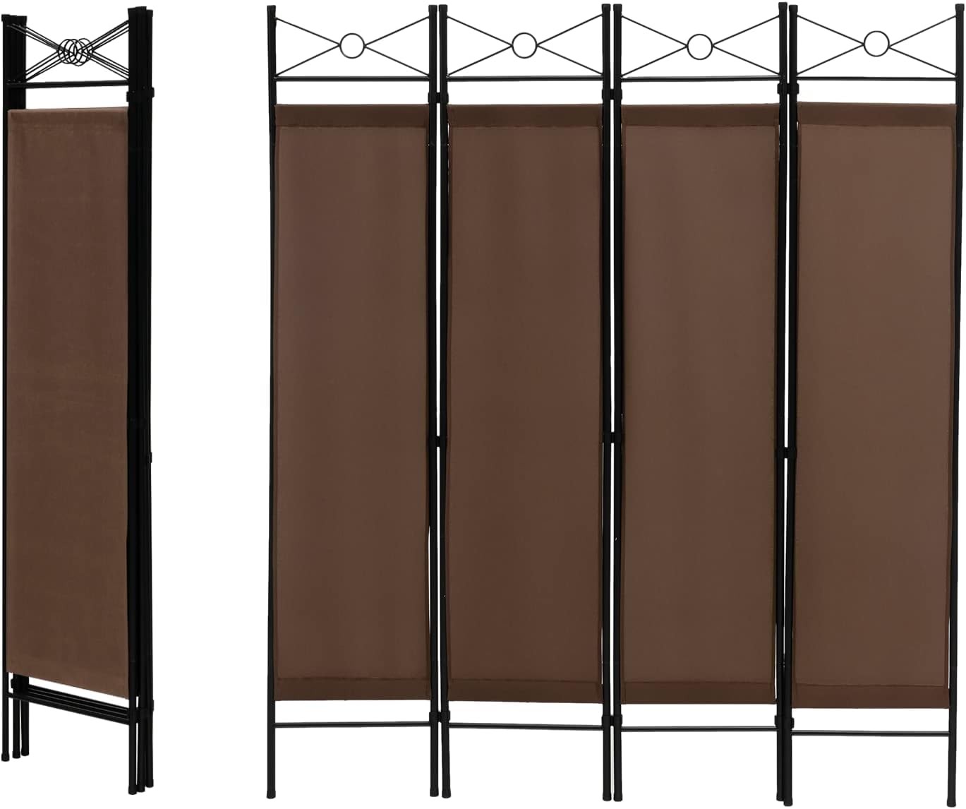 4 Panel Brown Folding Room Divider Privacy Screen for Bedroom Office Living