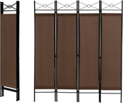 4 Panel Brown Folding Room Divider Privacy Screen for Bedroom Office Living