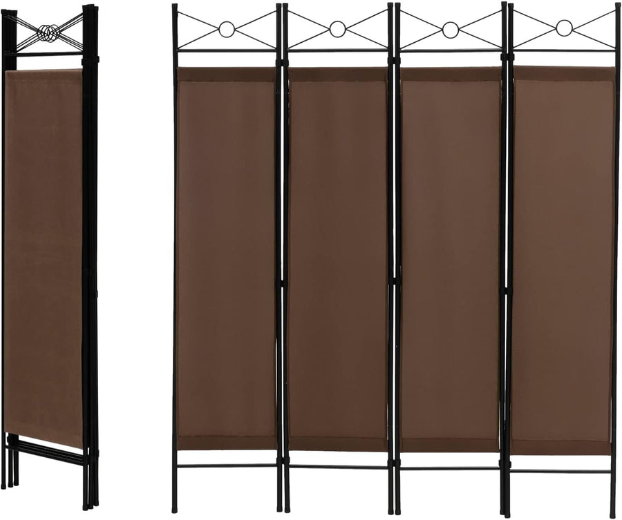 4 Panel Brown Folding Room Divider Privacy Screen for Bedroom Office Living