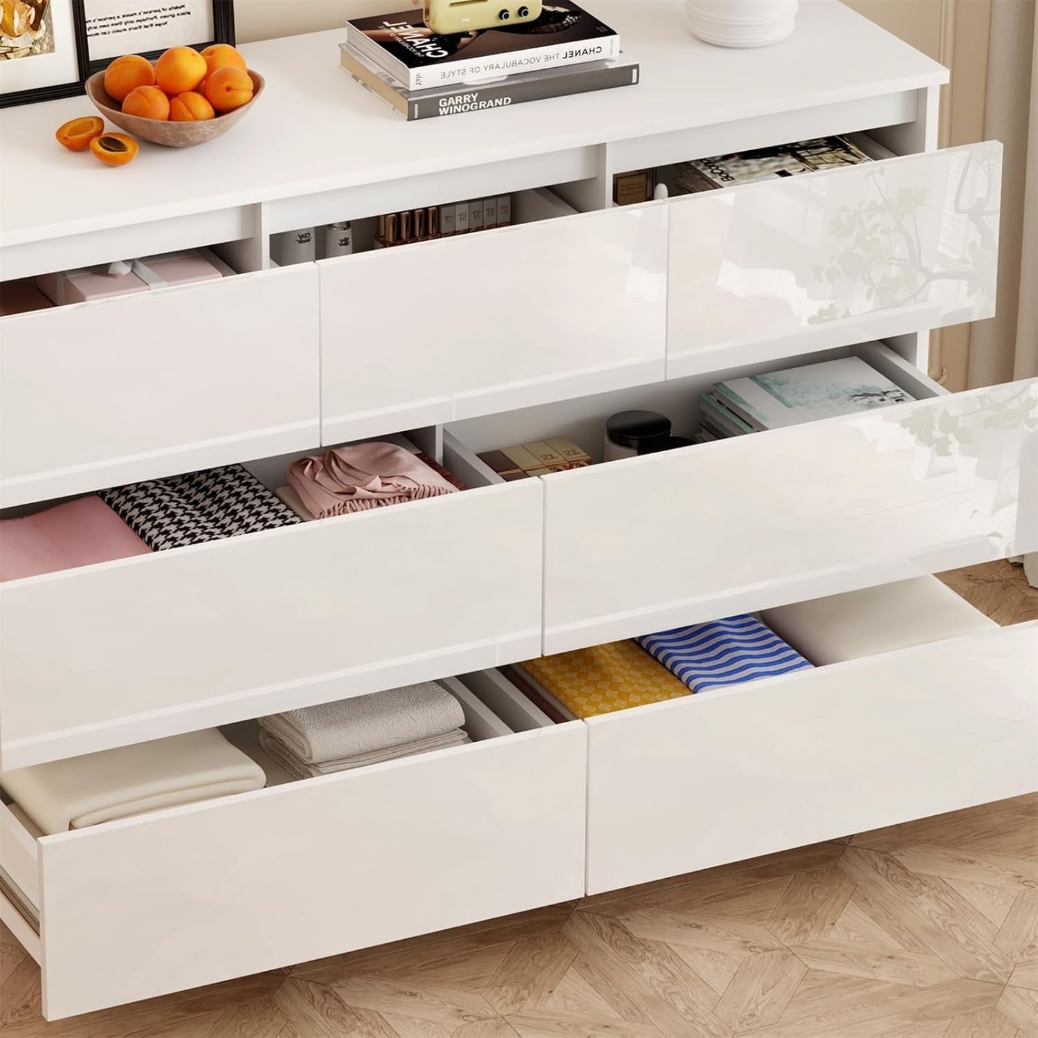 White Gloss 8 Drawer Chest Wide Tall Storage Cabinet for Bedroom Office
