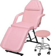 Adjustable 3-Section Massage Bed w/ Armrests & Hydraulic Stool Pink Heavy-Duty