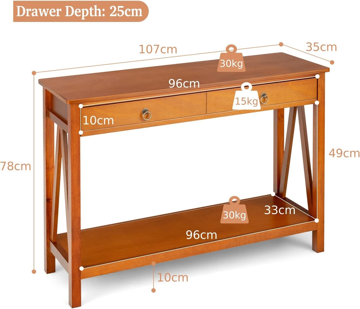 Wood Console Table with Drawer & Shelf, Slim Entryway Accent Table 78cm