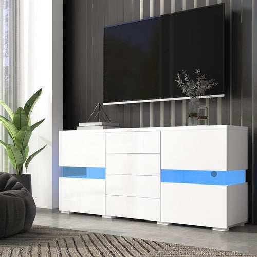 Modern White LED Sideboard Cabinet with Drawers Gloss Finish Storage