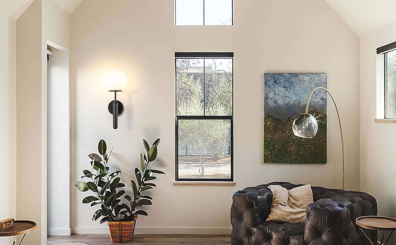 Battery Operated Black Brass Wall Sconces with Remote & Dimmable Glass