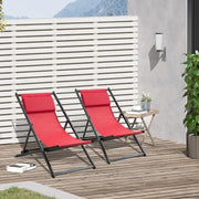 2x Folding Red Deck Chairs Reclining Aluminium Garden Patio Loungers
