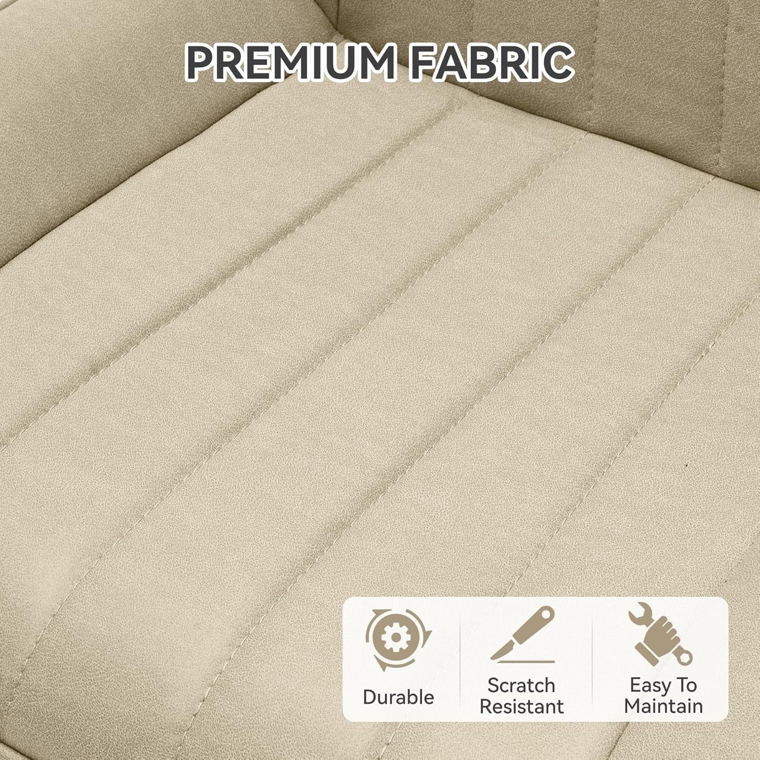 6 Beige Dining Chairs Fabric Upholstered Modern Metal Legs Padded Seat