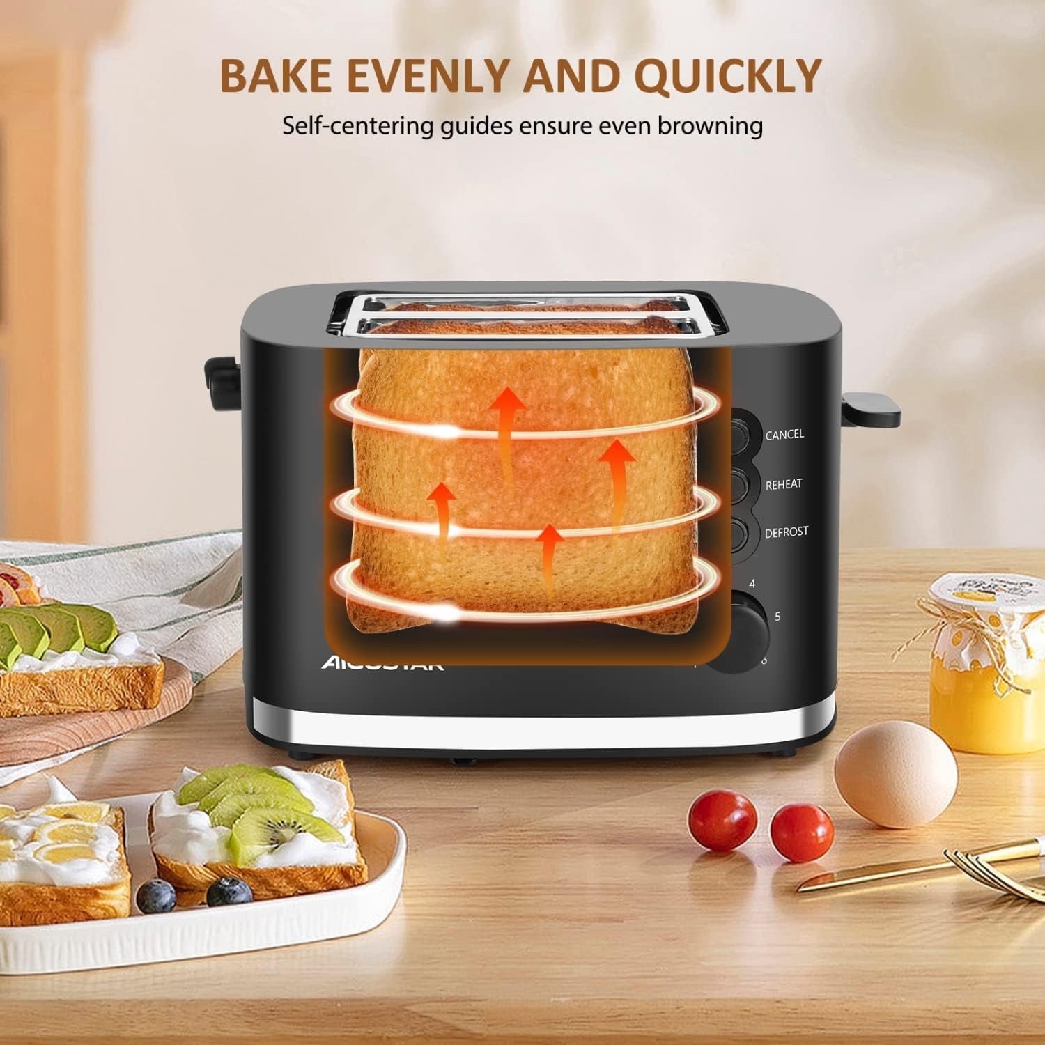 Wide Slot 2-Slice Toaster with Warming Rack, Adjustable Browning, 800W Black
