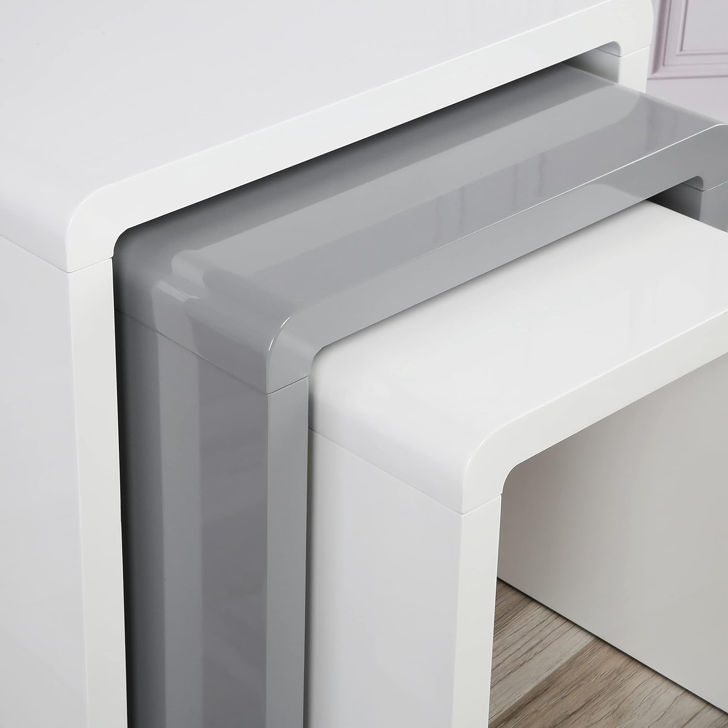 High Gloss Coffee Table Set of 3 Nesting Side End Tables White Grey New