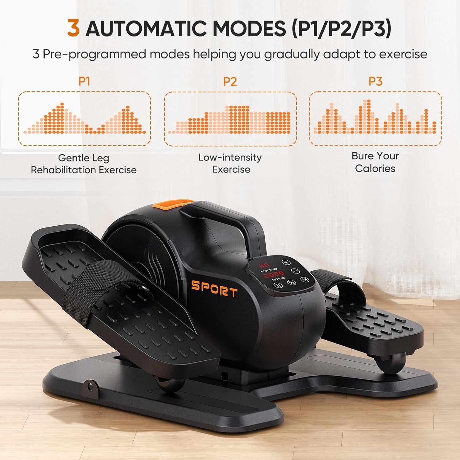 3-in-1 Under Desk Elliptical Pedal Exerciser, 10-Speed & Resistance, Quiet