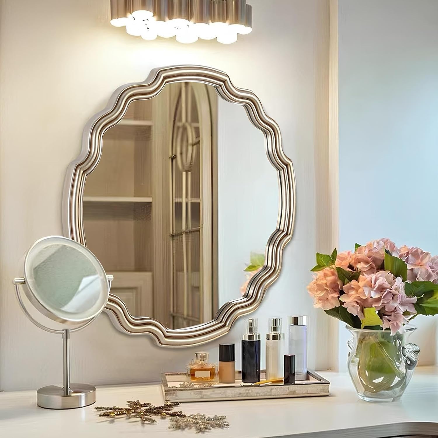 Irregular Round Wavy Wall Mirror 65x65cm Retro Frame Vanity Mirror