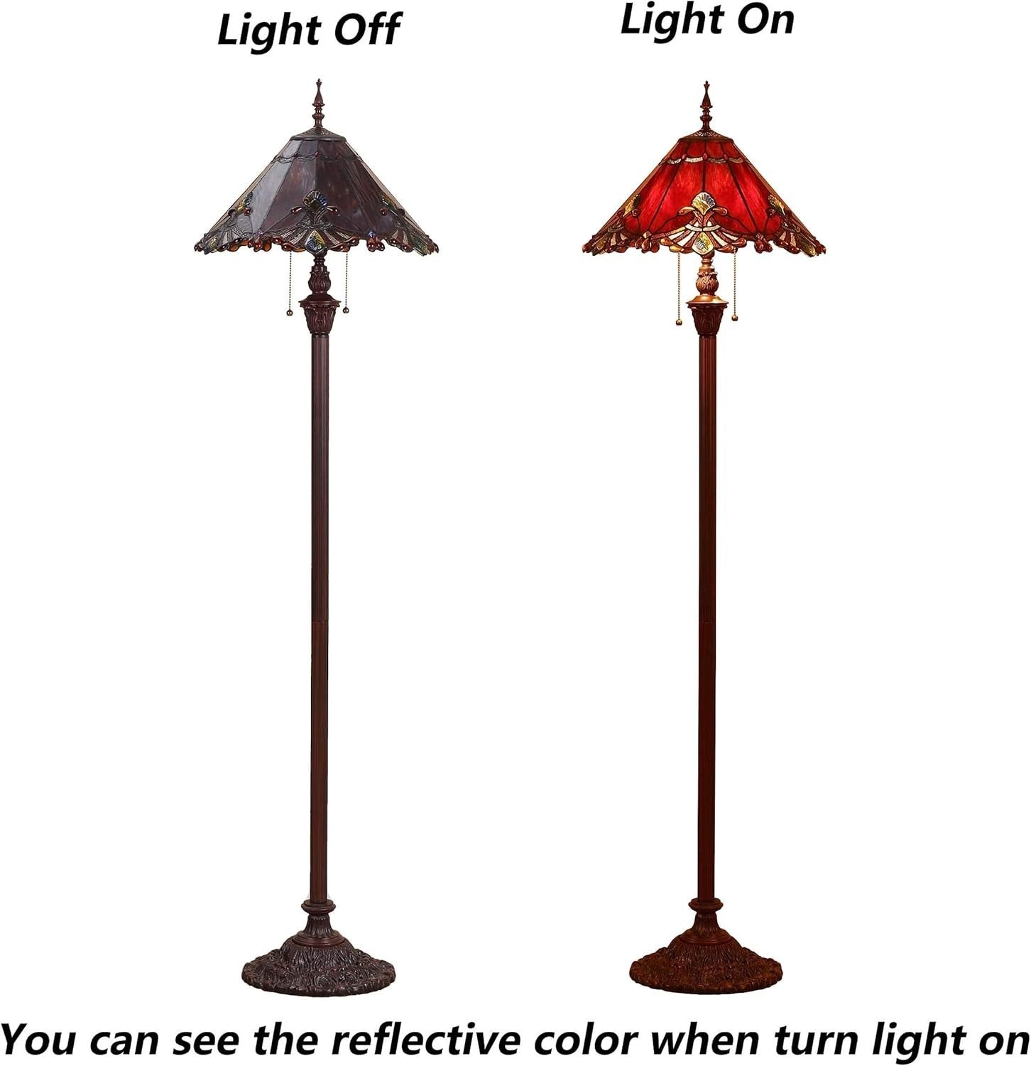Baroque Tiffany-Style Stained Glass Floor Lamp, 65" Tall, 2-Light Pull Chain