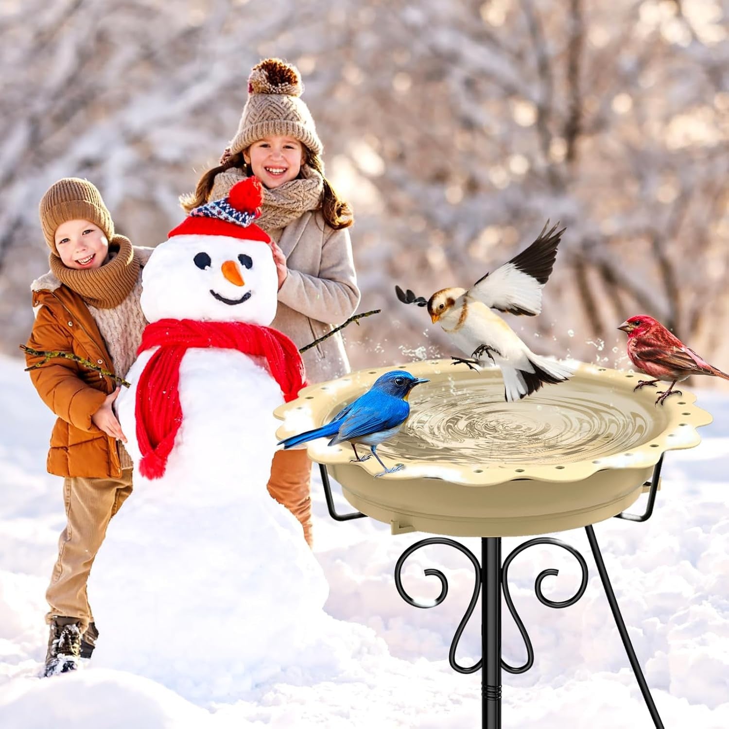 Heated Bird Bath Outdoor Water Feeder 100W Thermostat Metal Stand Winter Safe