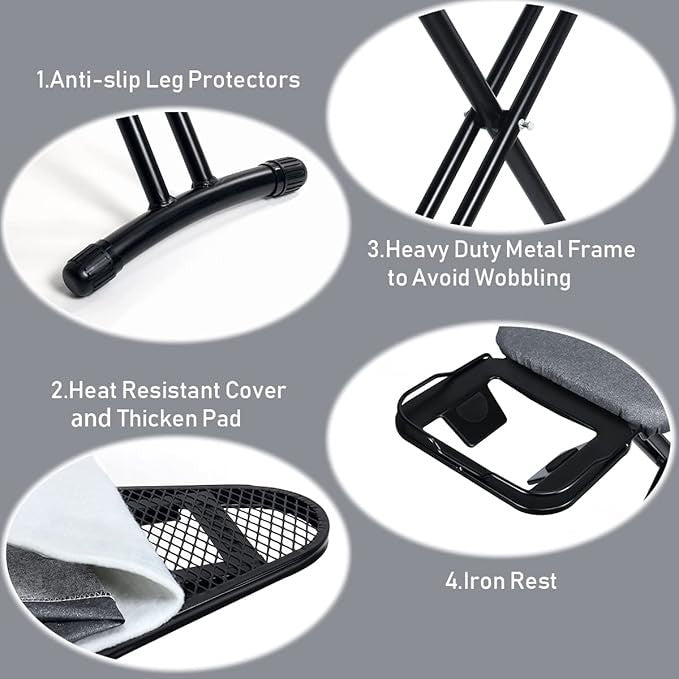 Compact Adjustable Ironing Board Foldable with Iron Rest Heat Resistant