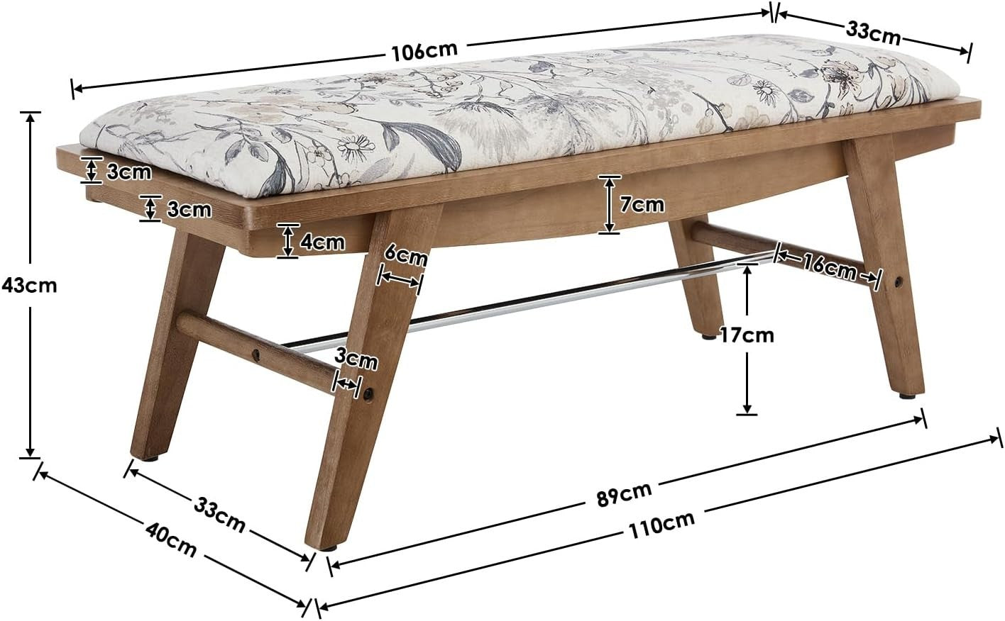 Upholstered End of Bed Bench with Solid Wood Frame, Beige Linen Seat
