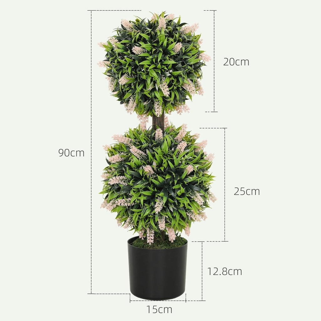 70cm Artificial Lavender Ball Trees in Pot Set of 2 Faux Floral Home Decor