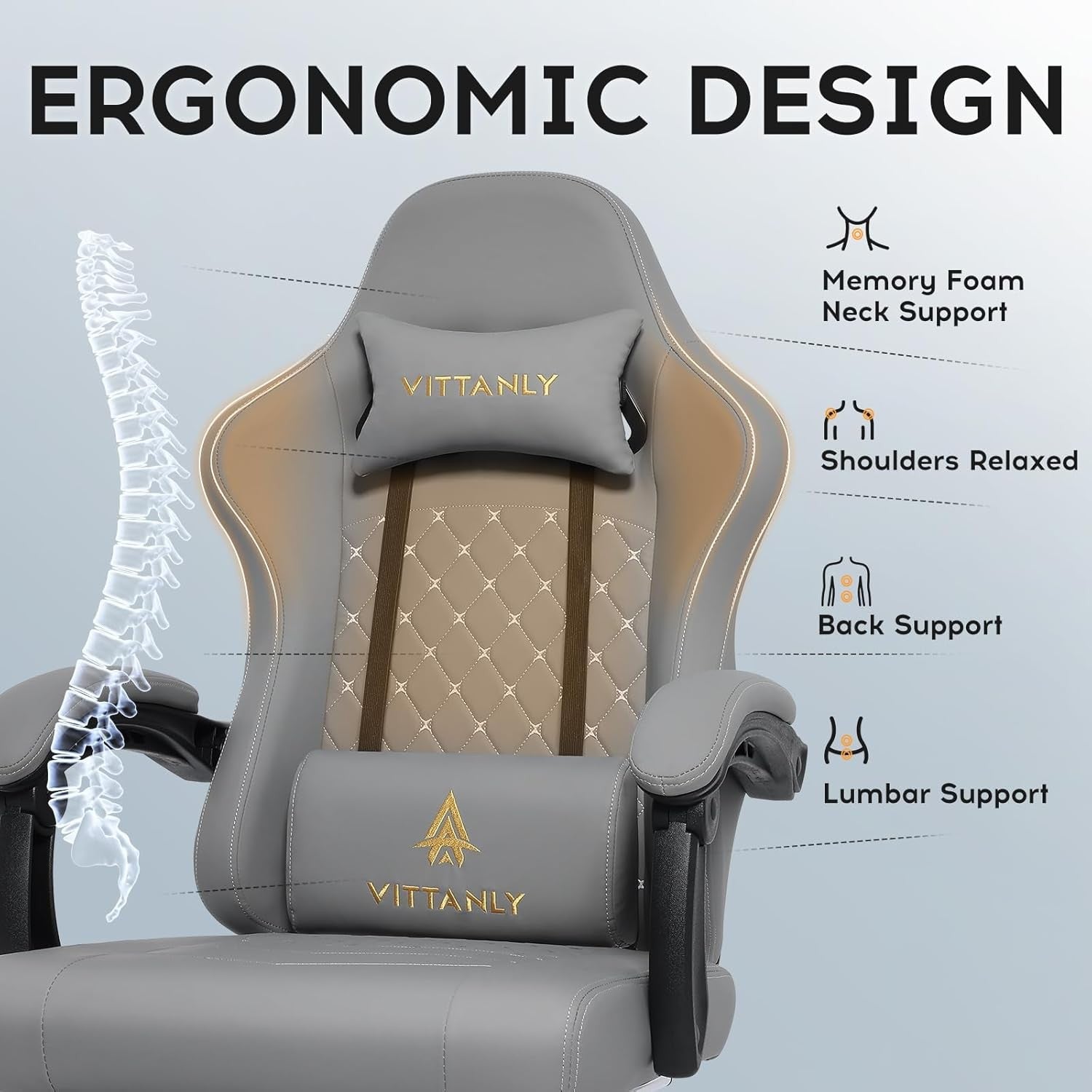Reclining Gaming Chair with Footrest Pocket Spring Grey