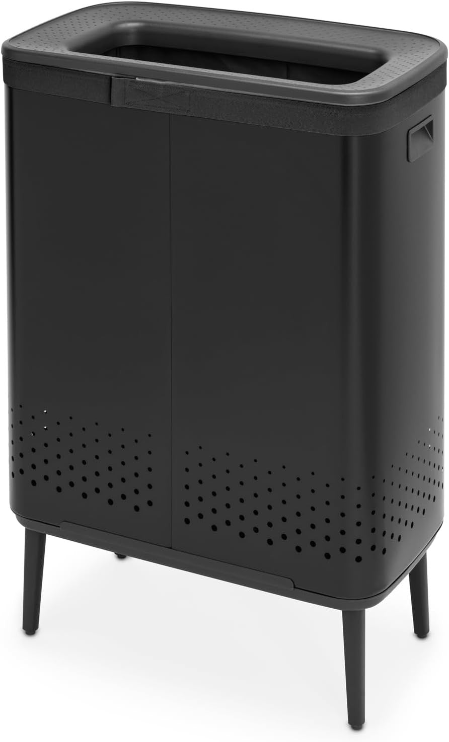 Modern 90L Laundry Bin with Lid, 2 Compartments, Hygienic Quick-Drop Opening