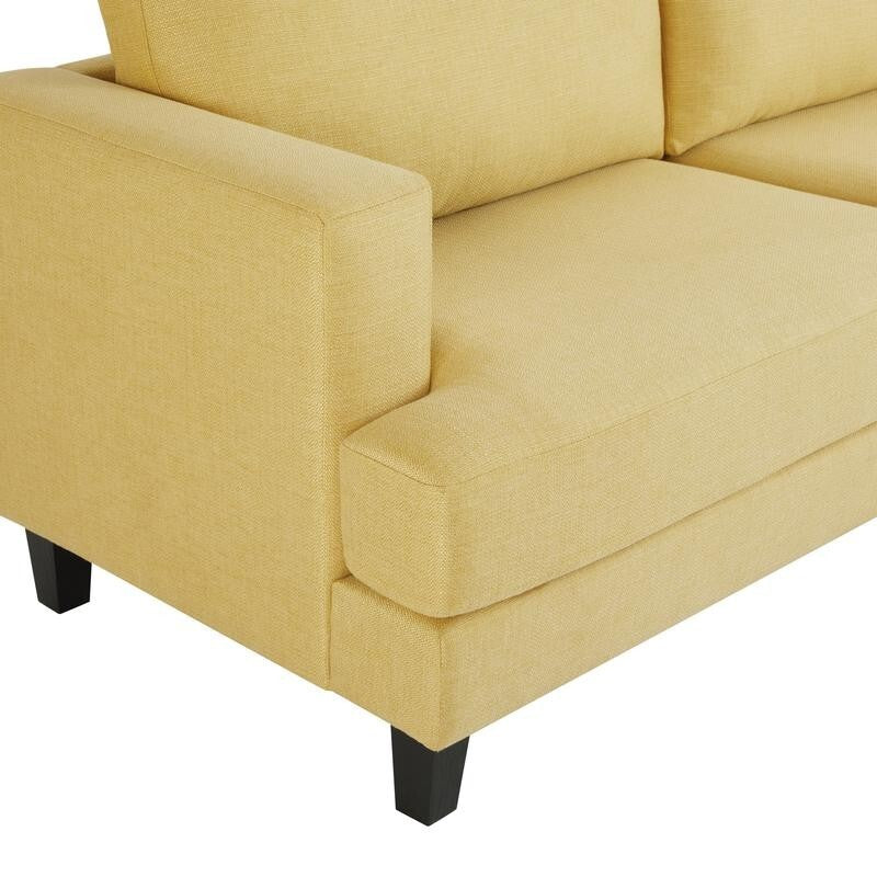Mustard Yellow 3 Seater Sofa Linen Fabric Modern Couch with Padded Seat