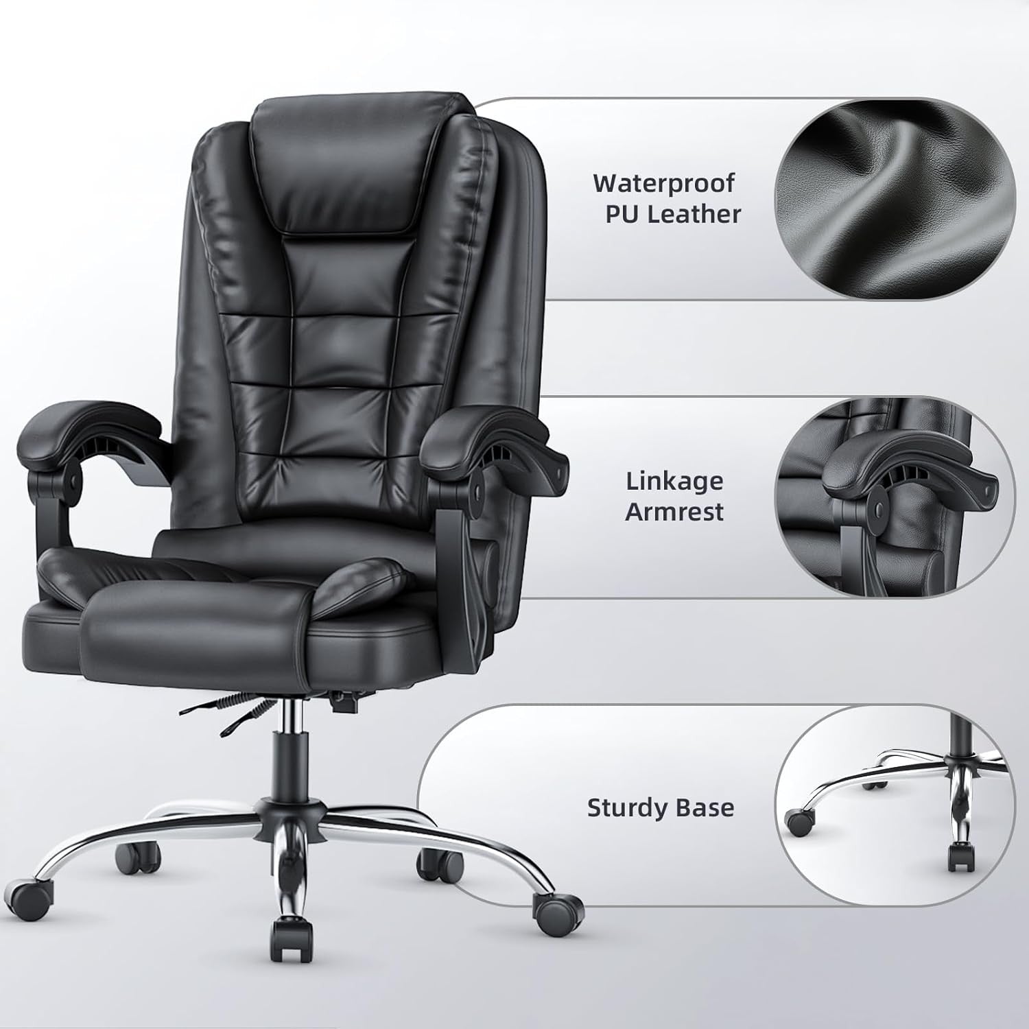 Executive Office Chair High Back PU Leather Reclining Black