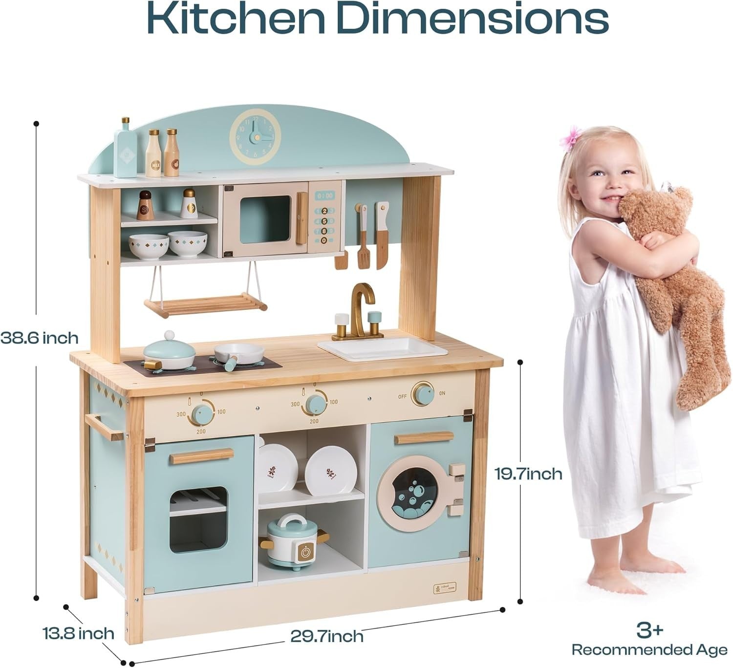 Wooden Kids Play Kitchen Green Oven Microwave Washing Machine Toy